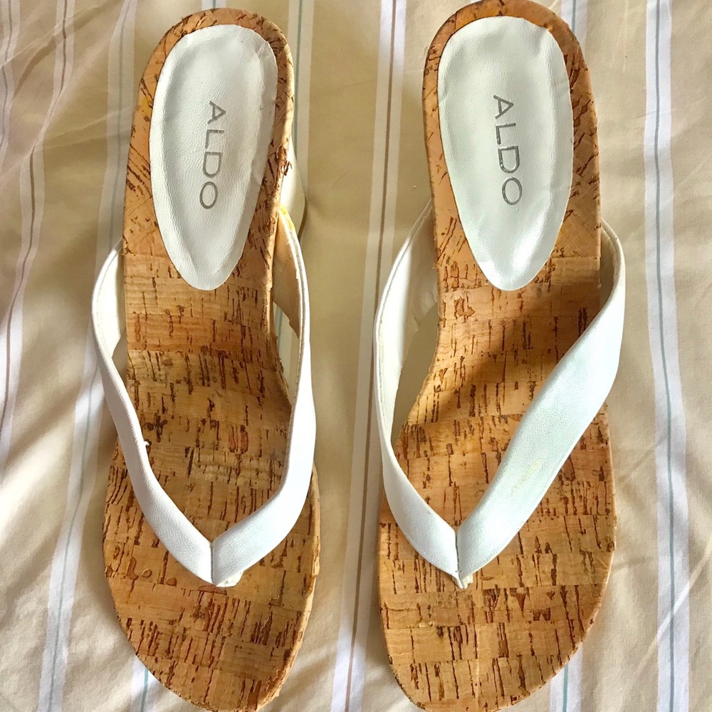 Aldo White Brown Sandal Wedges Size 9
